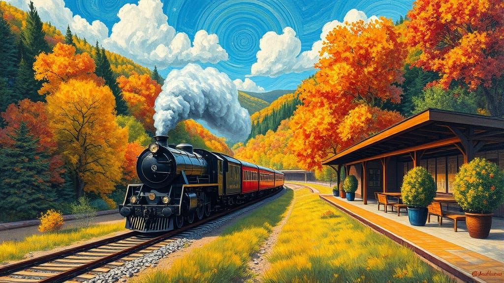 Majestic Steam Train in Neo-Impressionist Style