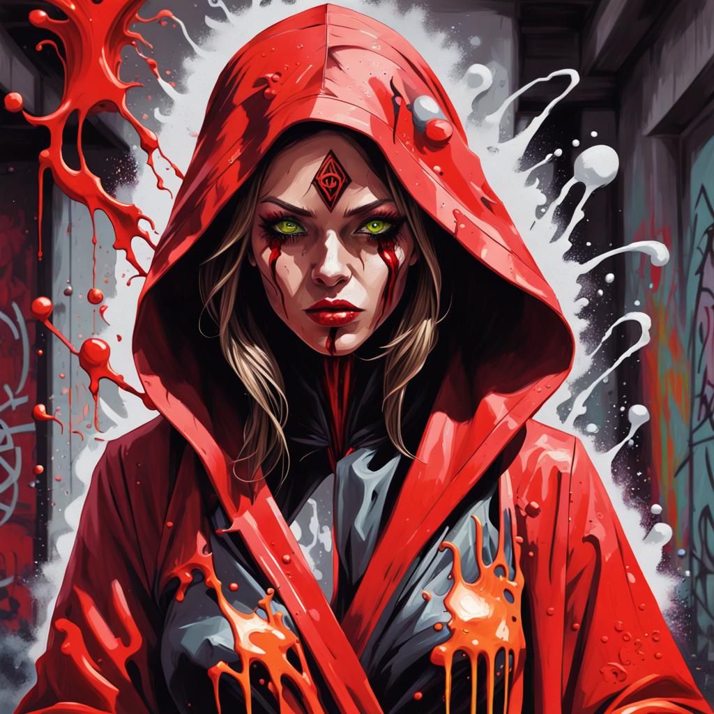 Female Cultist in Red Robes: Graffiti Art
