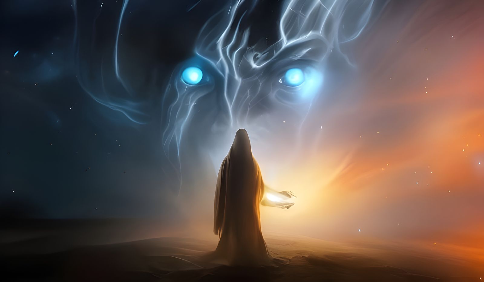 Cosmic Hooded Figure in Dark Fantasy Style