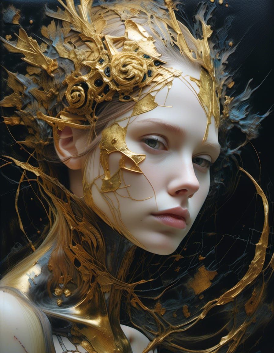 Gold and Black Cosmic Dreamscape in Digital Art