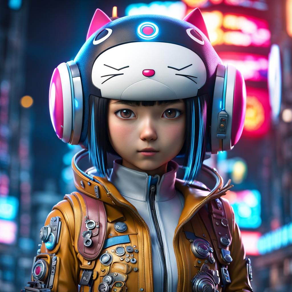 Cyberpunk Character in Manga Style 3D Render
