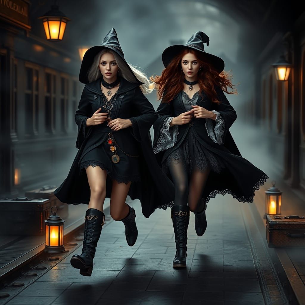 Twin Witches on a Misty Platform