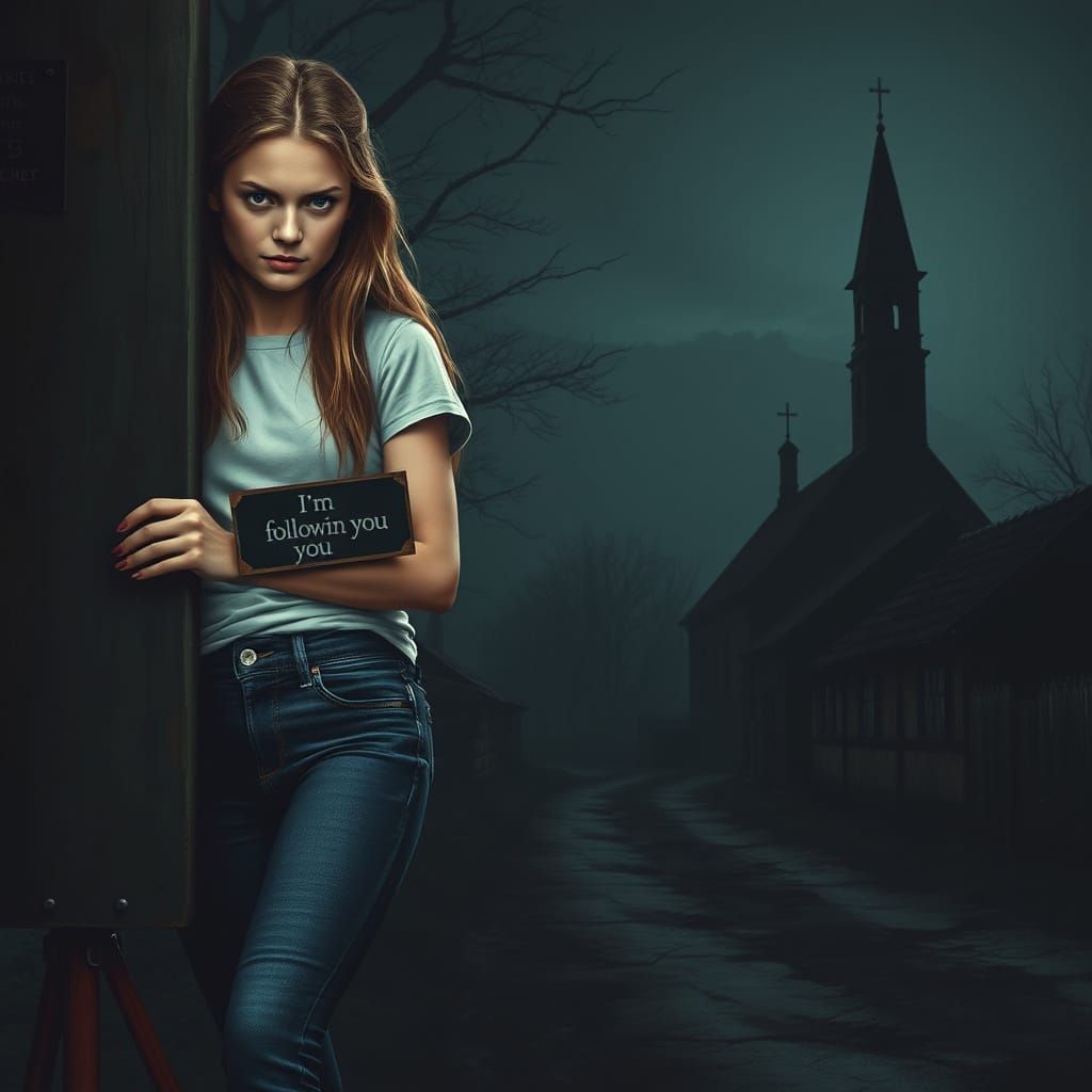 Mysterious Stalker in a Gothic Village at Night