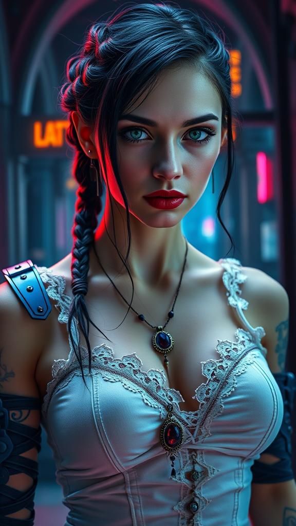 Vampire Woman in Cyberpunk Gothic Style