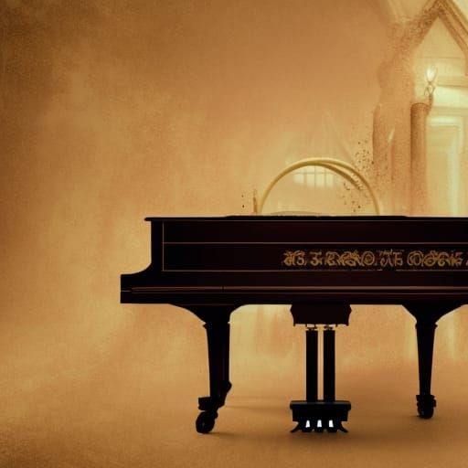 Ghostly Pianist in Haunted Mansion: 3D Digital Art