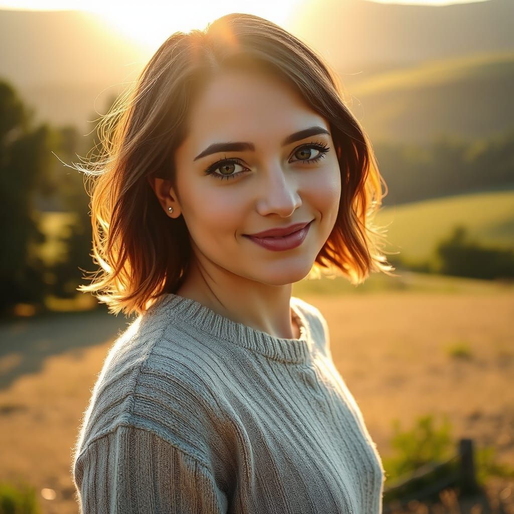 Golden Hour Portrait of a Woman in Countryside