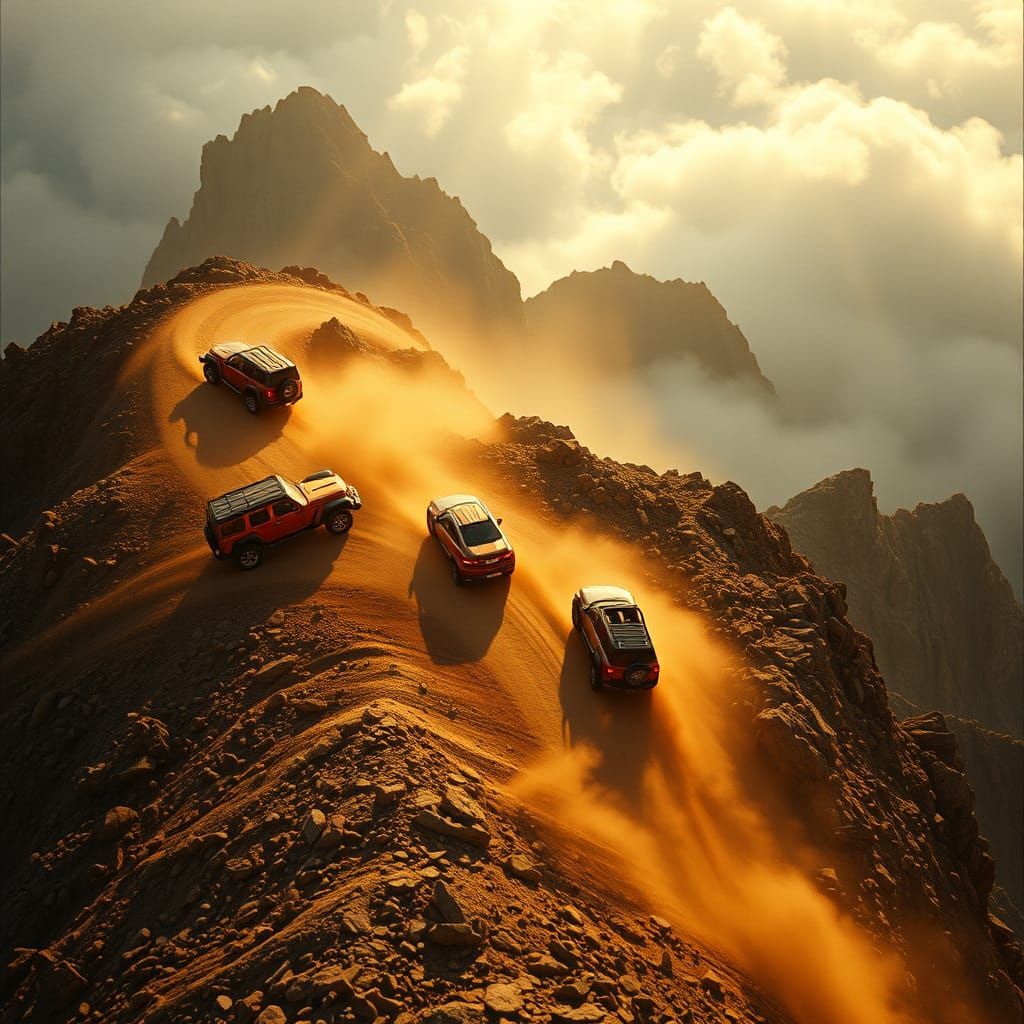A car chase in Mountaintops with jeeps, and cars falling off...
