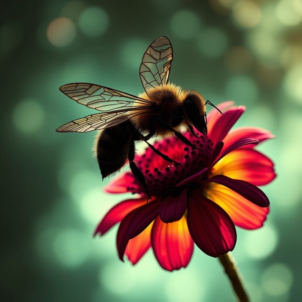 Futuristic Bee Silhouette in Dreamy, Ethereal Bloom