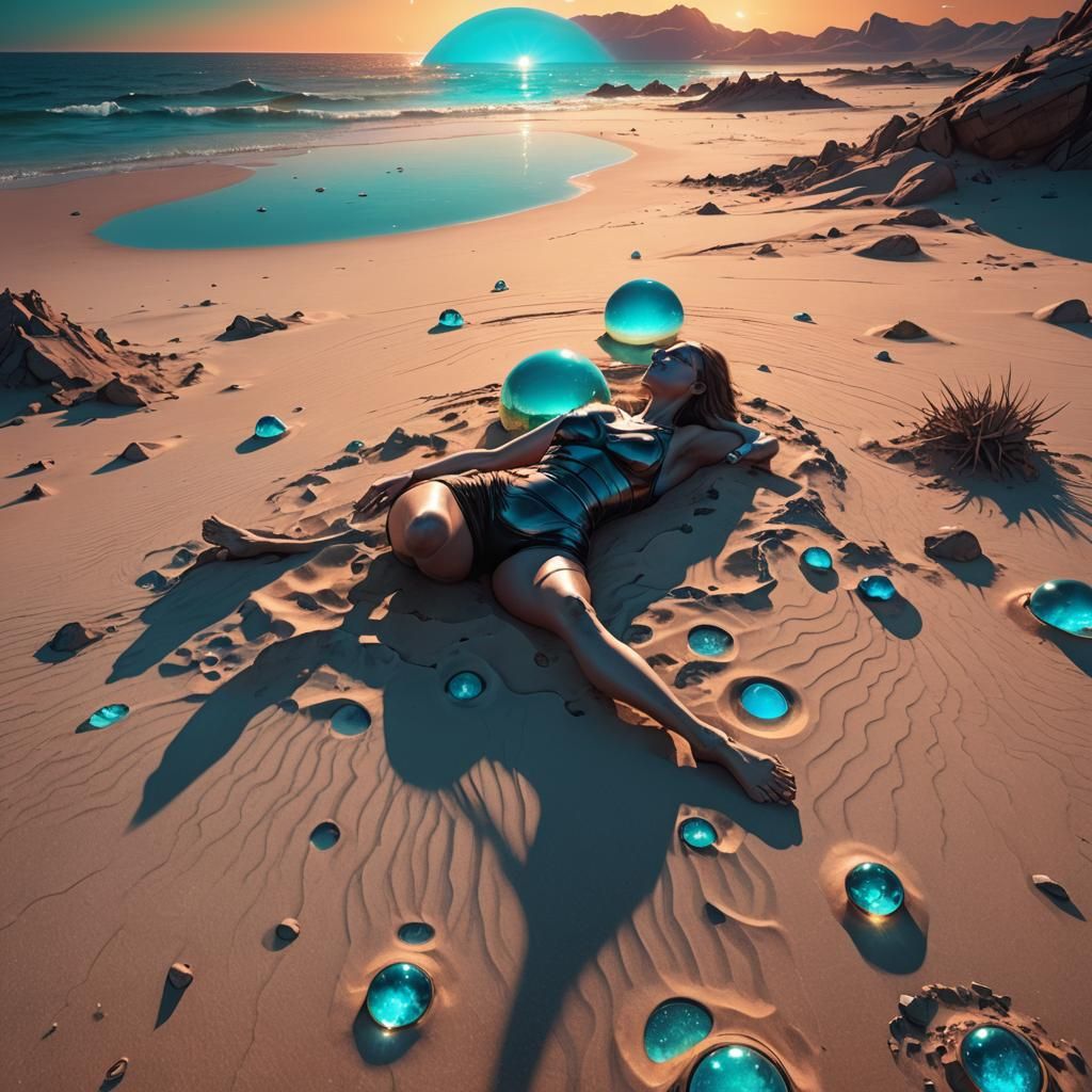 Binary Sunset on Alien Beach: Digital Art