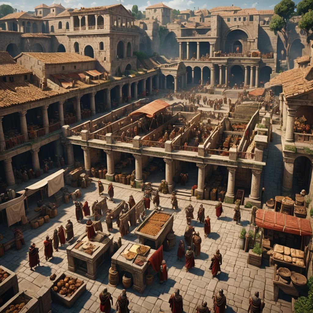 Bustling Ancient Roman Marketplace Scene