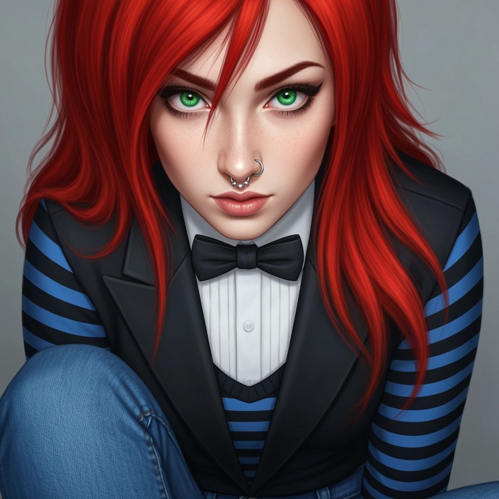 Young Woman with Red Emo Hair in Photorealistic Portrait