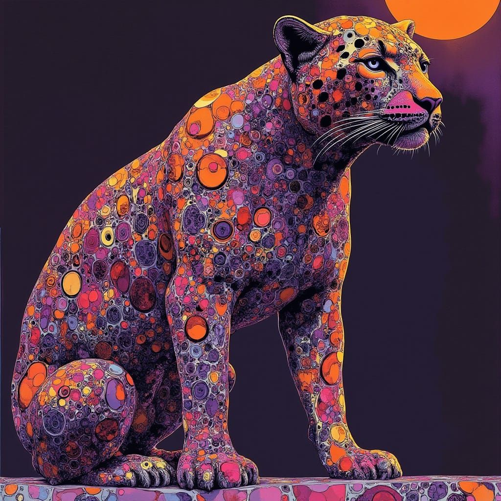 Vibrant Jaguar with Iridescent Coral Patterned Fur