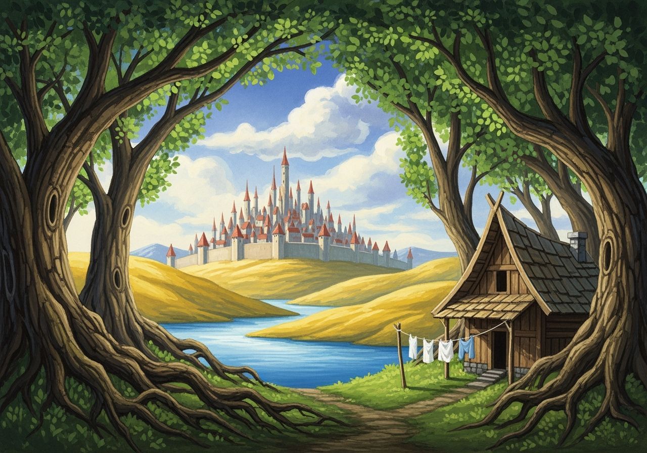 Dreamlike Landscape with Ancient Trees in Watercolor Style