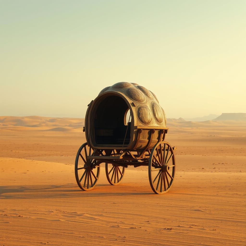 Turtle Shell Carriage in Desert Landscape