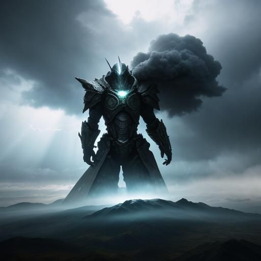 Figure in Swirling Thunderstorm with Volumetric Lighting