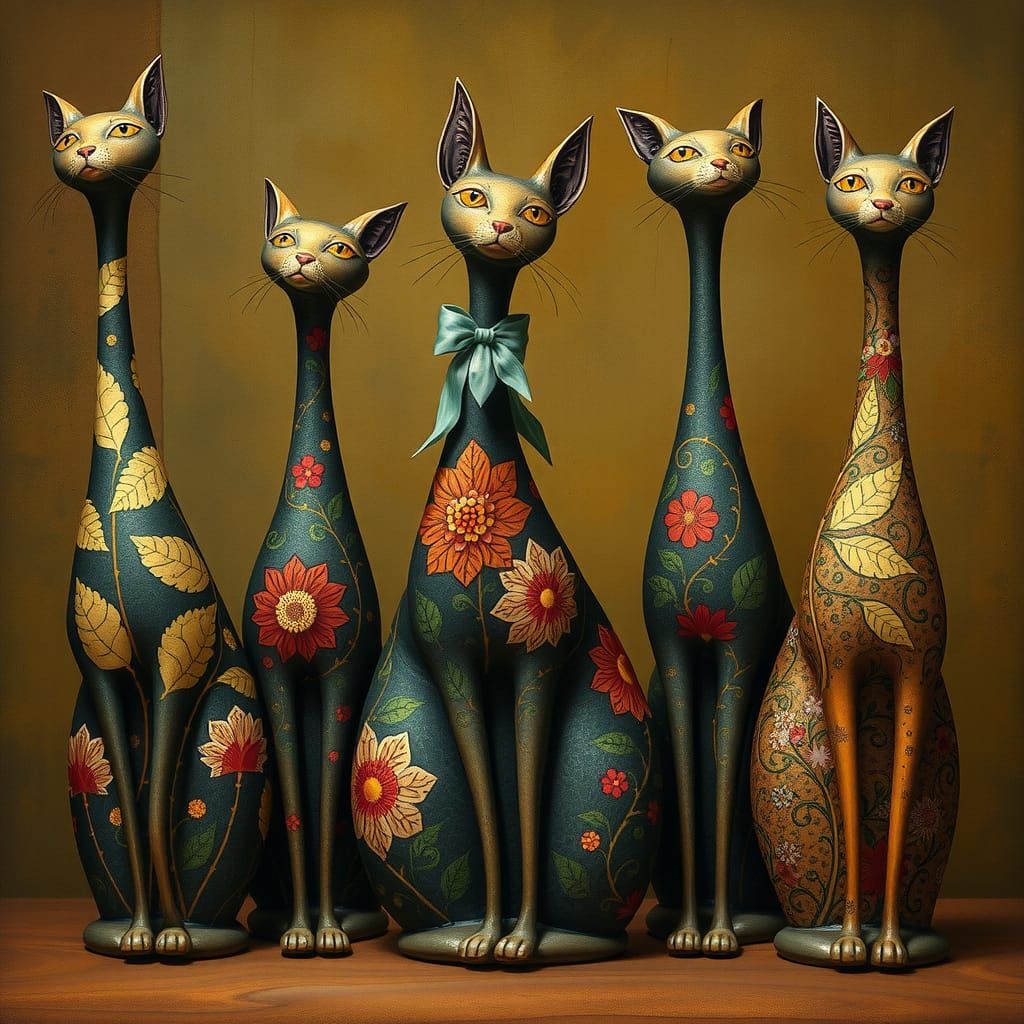 Art Nouveau Cats with Floral Patterns