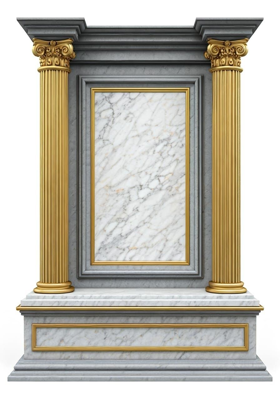 Baroque Marble Plaque on Ornate Podium in Gold