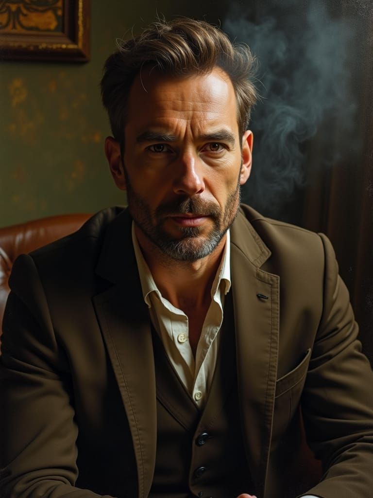 Earthy Tones Portrait in Rembrandt-Inspired Oil Painting