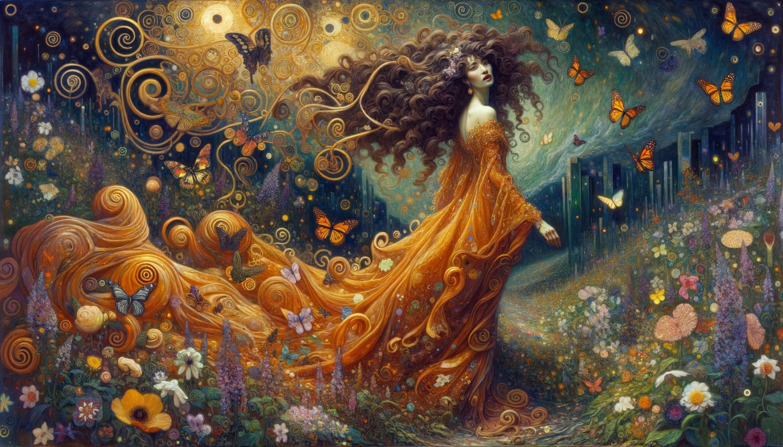 Enchanted Eastern Asian Goddess Blooms Nature with Magic