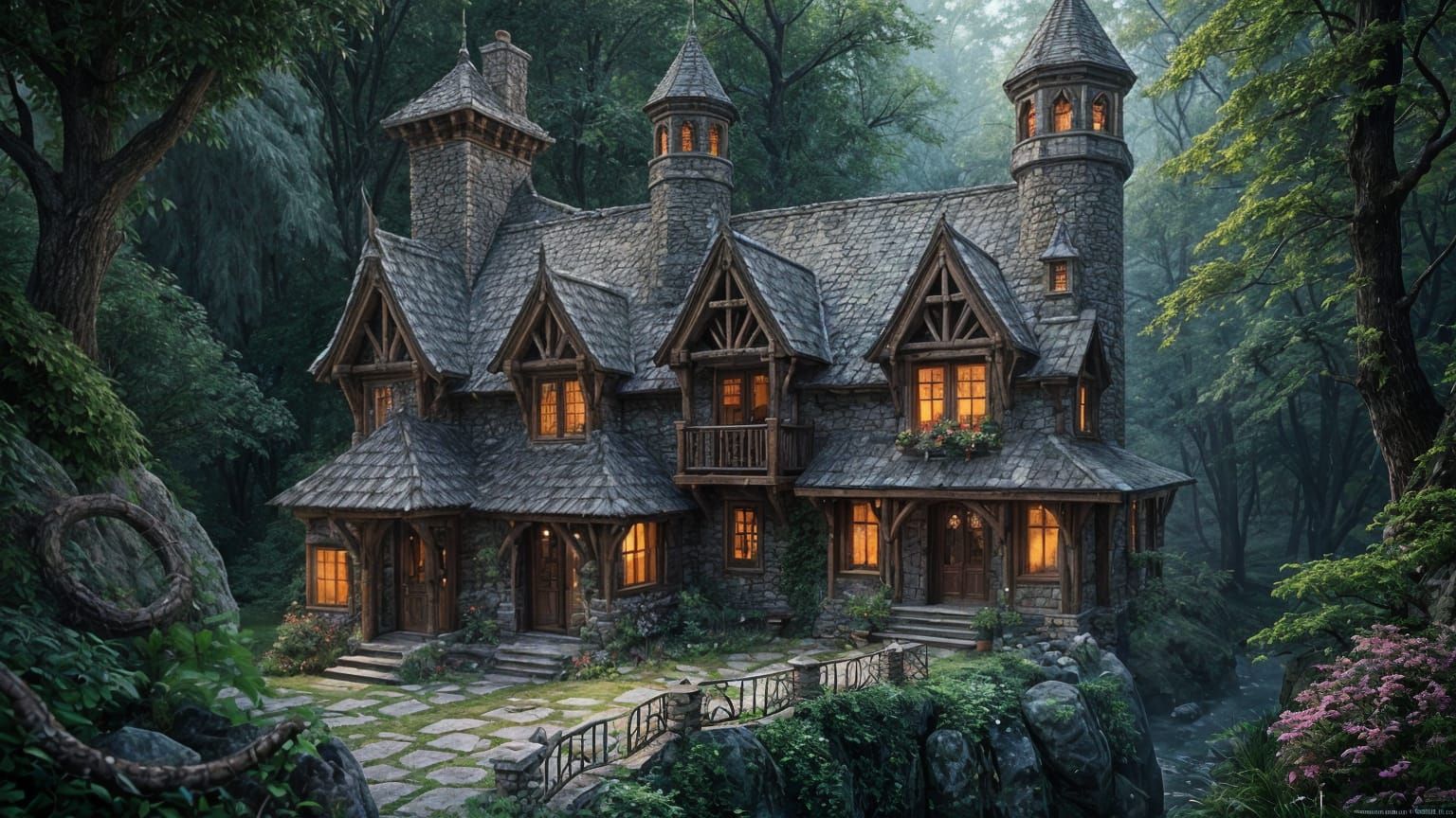 Elven Cottage in Wooded Gorge: Fantasy Concept Art