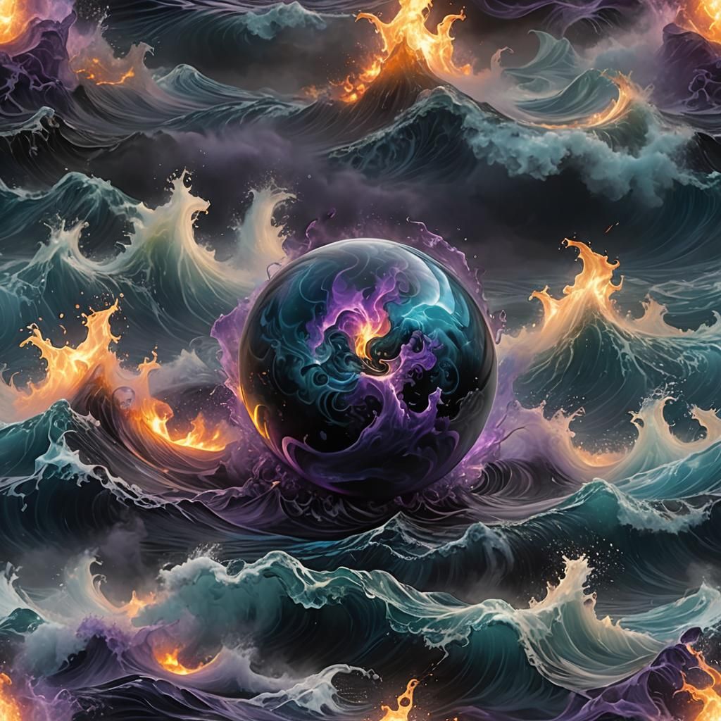Obsidian Orb in Stormy Sea: Fantasy Matte Painting