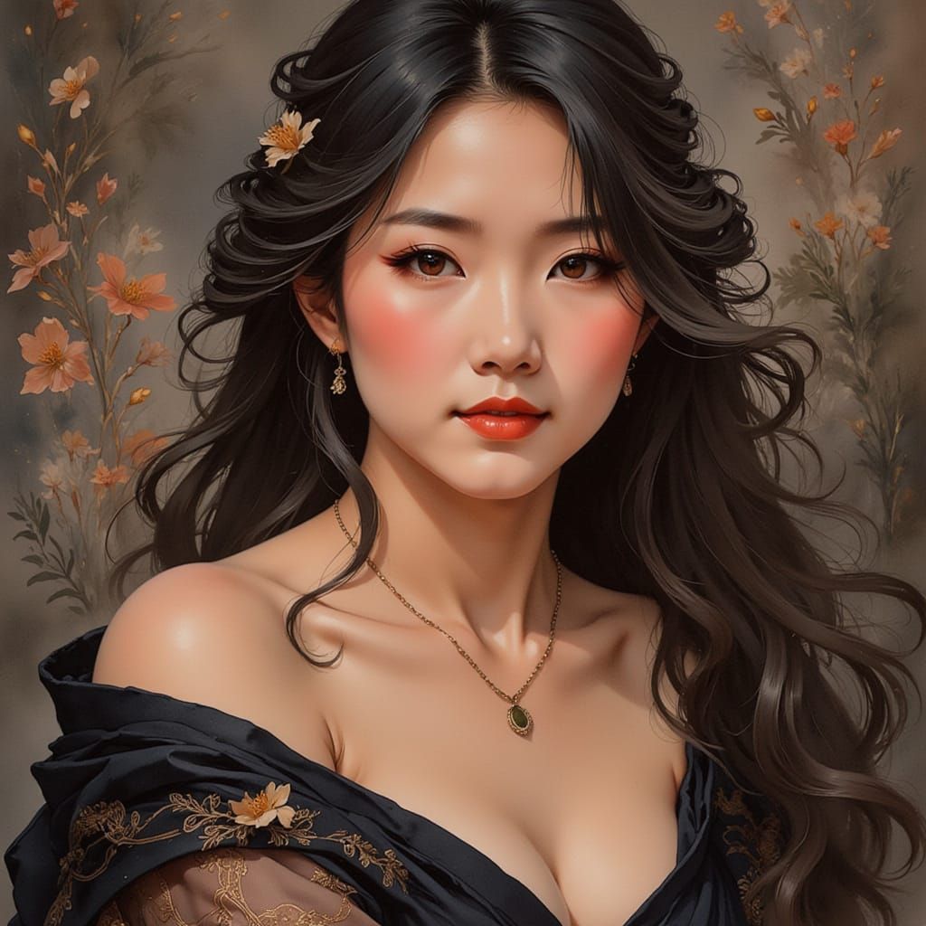 Elegant Woman in Sumi-e Art Style