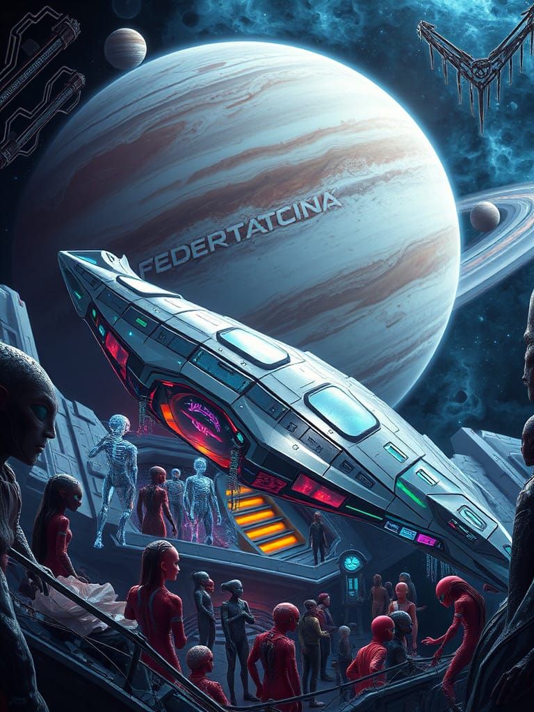 Sleek Intergalactic Federation Ship in Cosmic Orbit