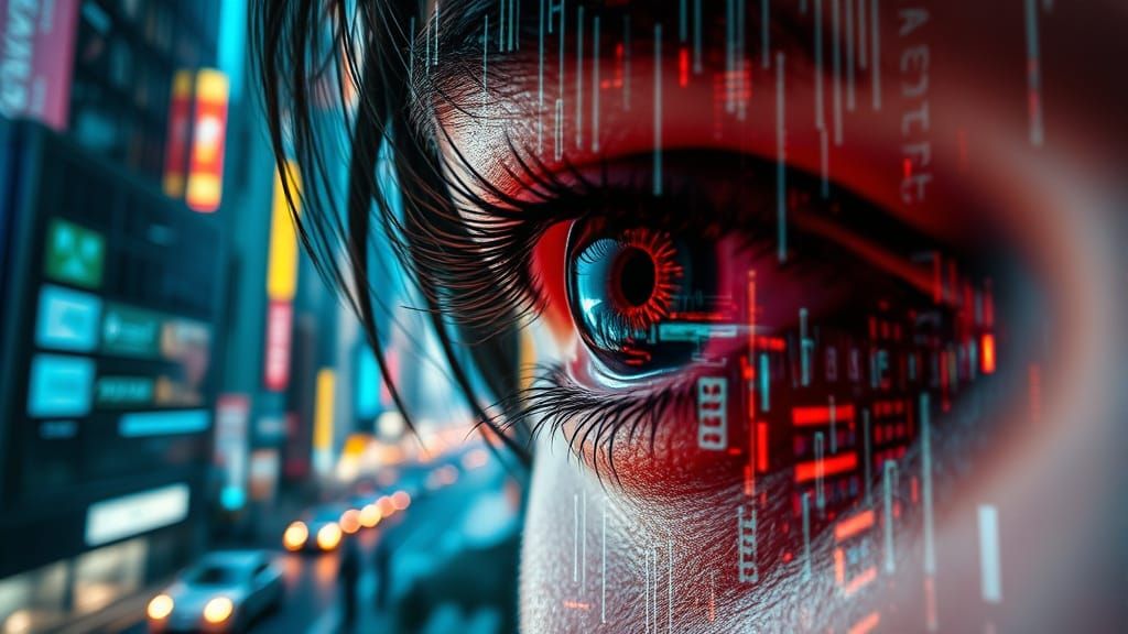 Cyberpunk Eye Double Exposure Digital Art