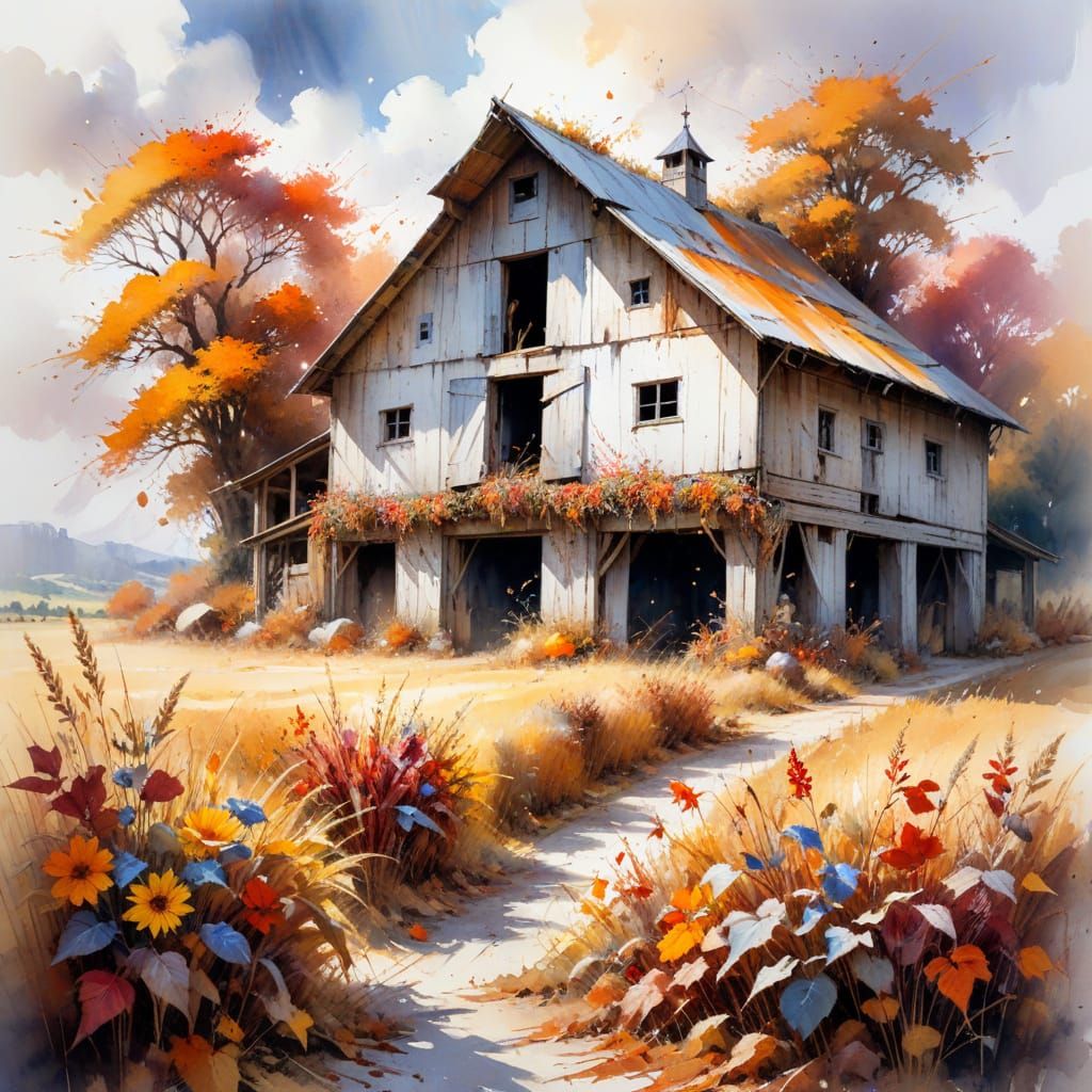 Sun-Drenched Autumn Barn with Harvest Decorations
