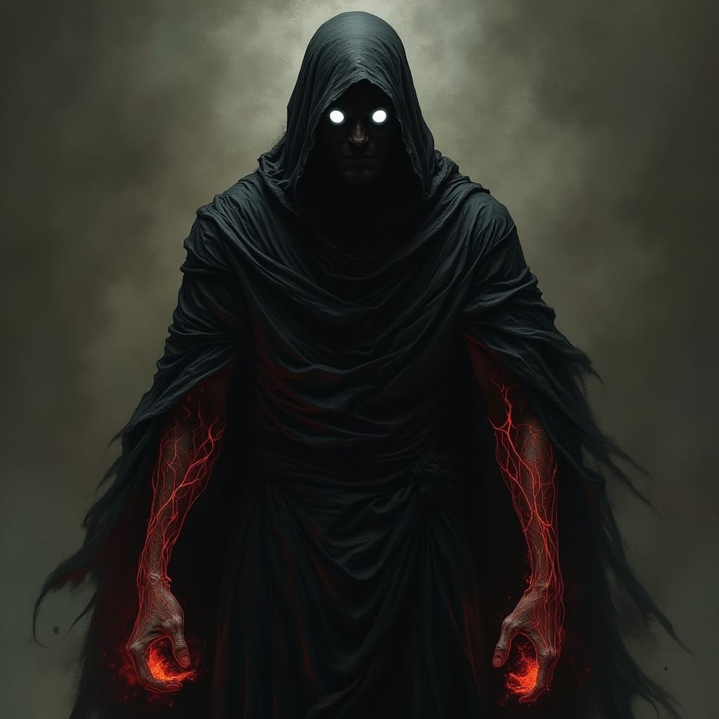 Eerie Dark Figure with Glowing Veins in Fantasy Art