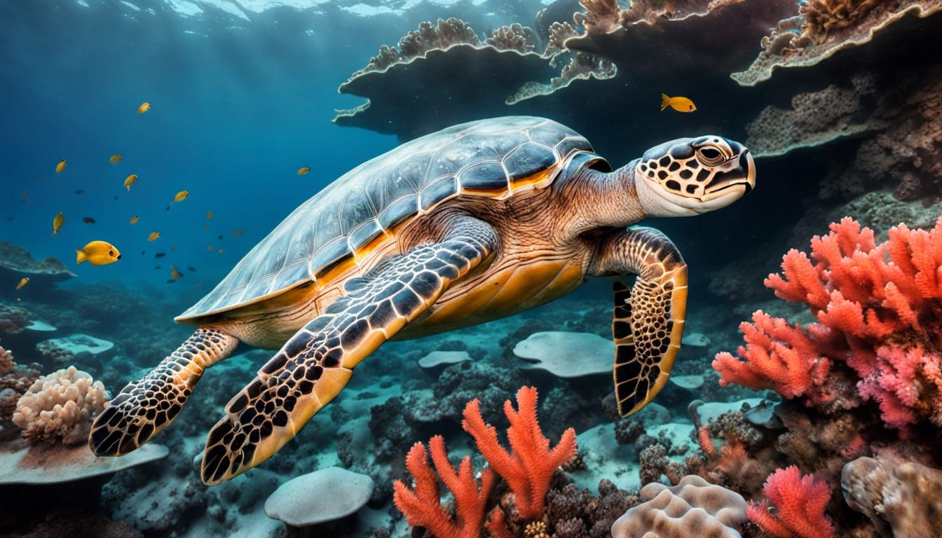 Hawksbill Turtle in Coral Reef: National Geographic Style