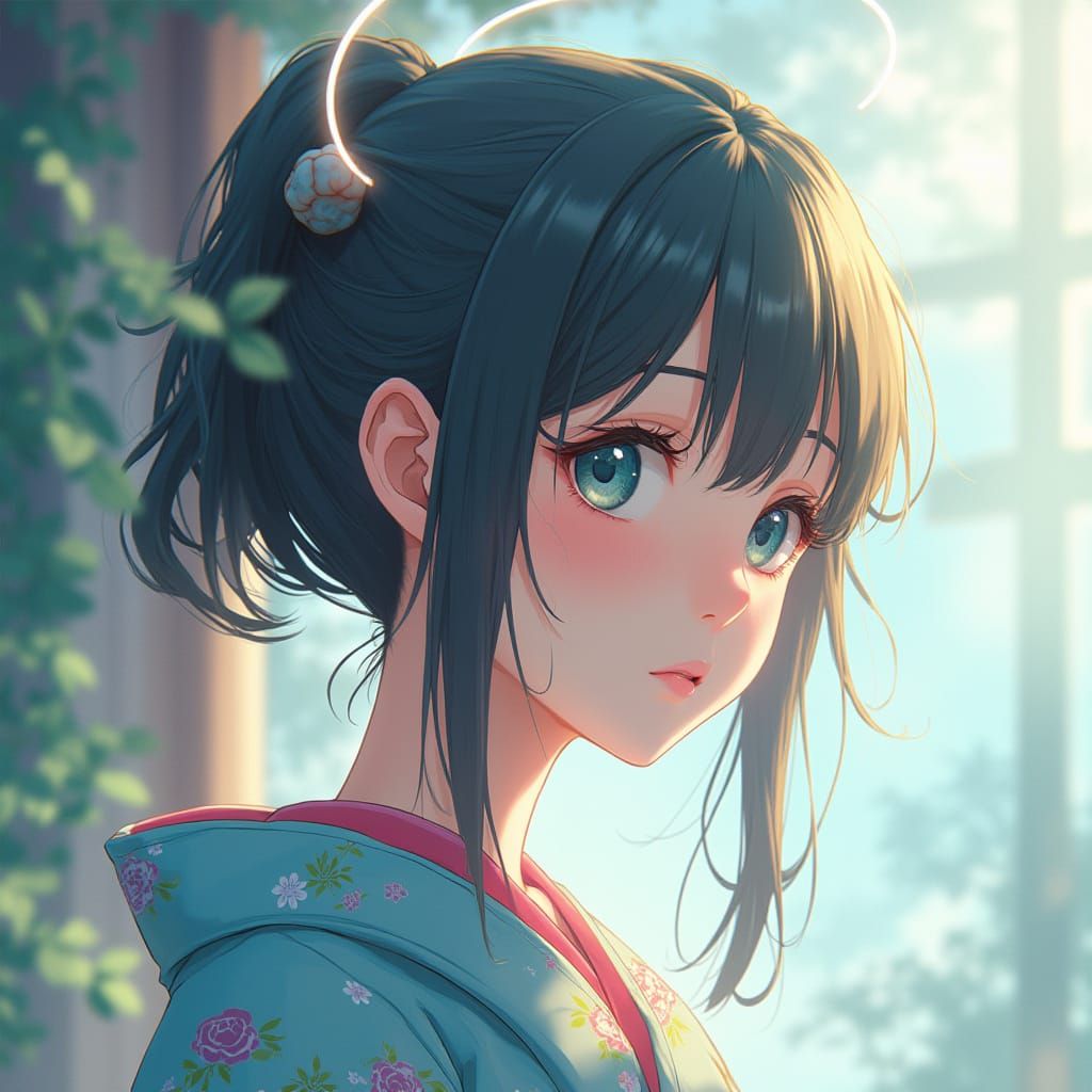 Enigmatic Earless Goddess in Anime Key Visual Style