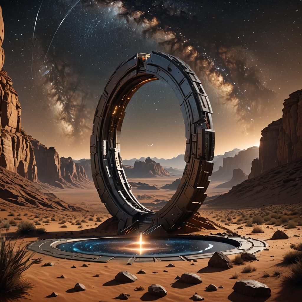 Sci-Fi Stargate Portal in Desert Canyon
