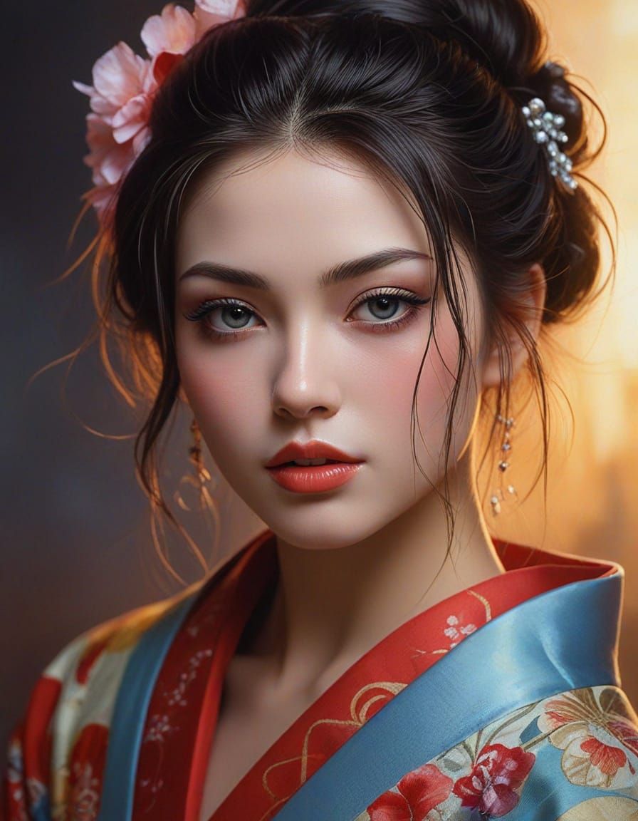 Hyperrealistic Geisha Portrait in Traditional Kimono
