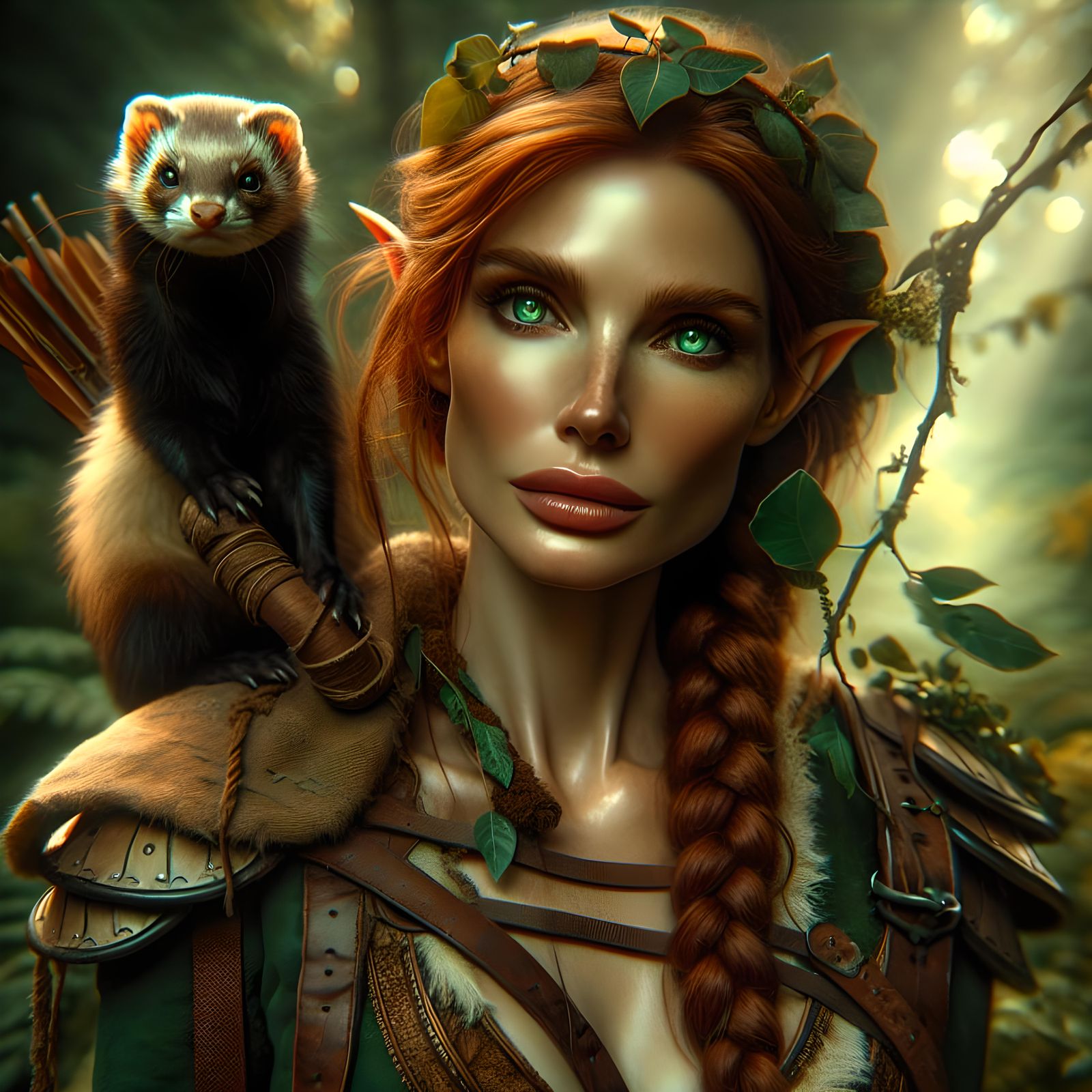 Eladrin Ranger with Ferret in Maximalist Style