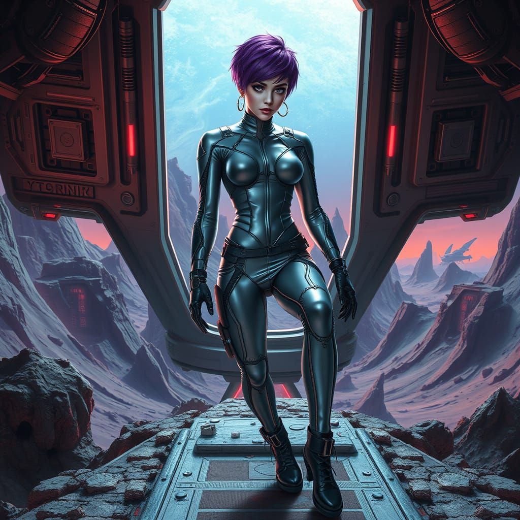 Cyberpunk Woman on Alien Planet in Cyberpunk Style