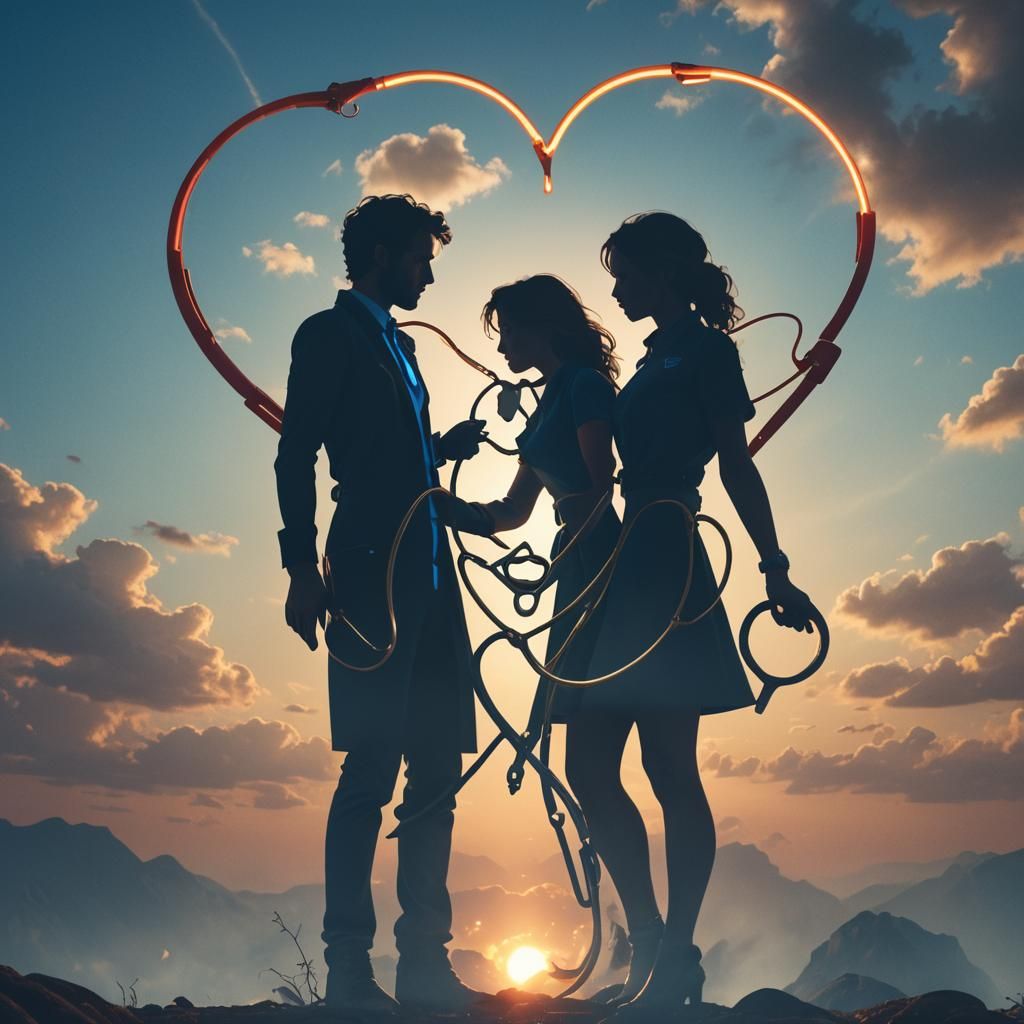Heart and Stethoscope Silhouette in Digital Matte Painting