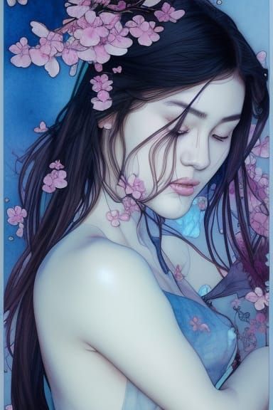 Sakura Watercolor Portrait in Artgerm Style