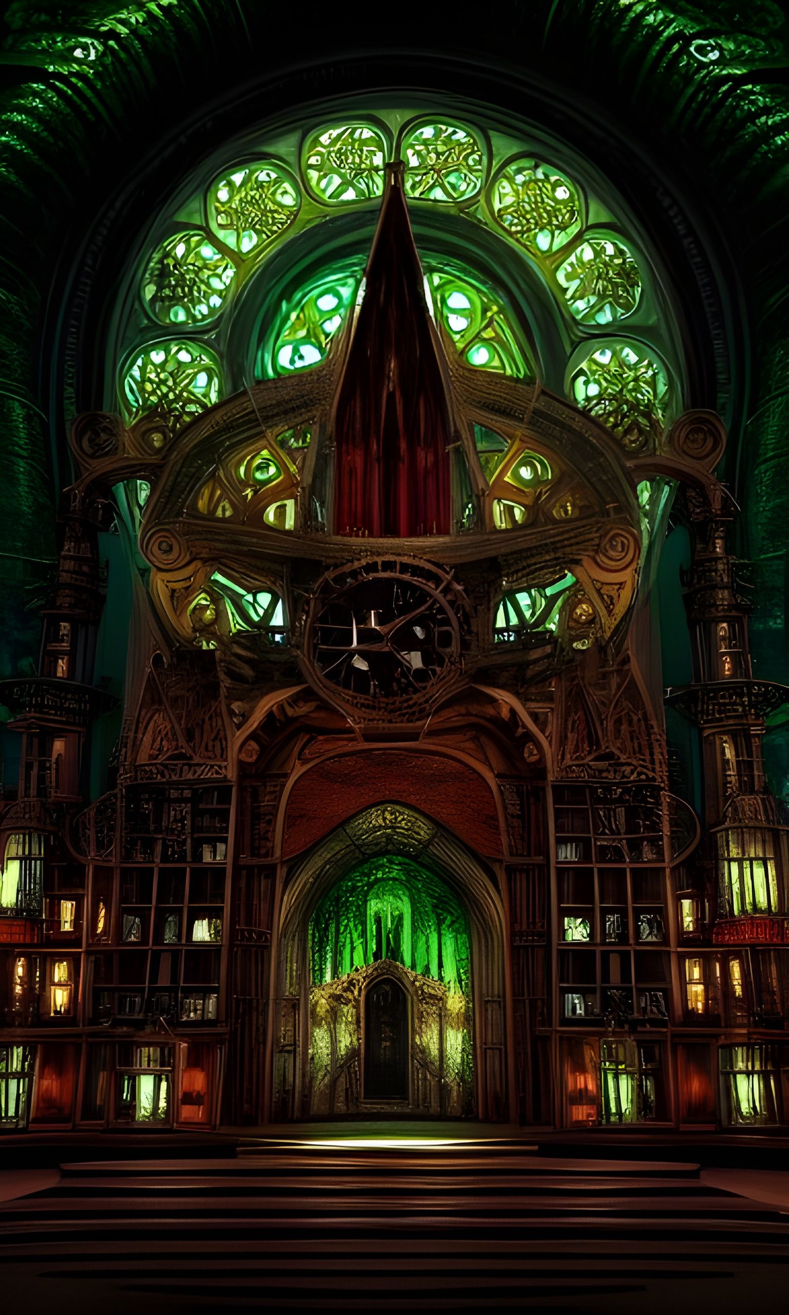 Steampunk Halloween Cathedral with Stained Glass in Copper