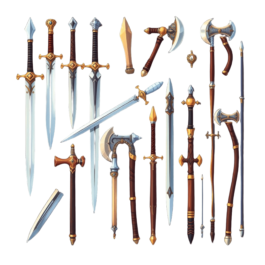 Colorful 2D Swords and Axes for Side-Scrolling Games