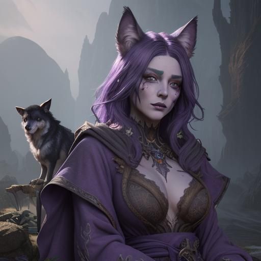Woman with Wolf Features and Pets: Fantasy Concept Art