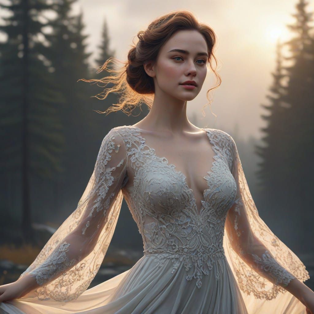 Glowing Goddess in Moonlit Dreamscape