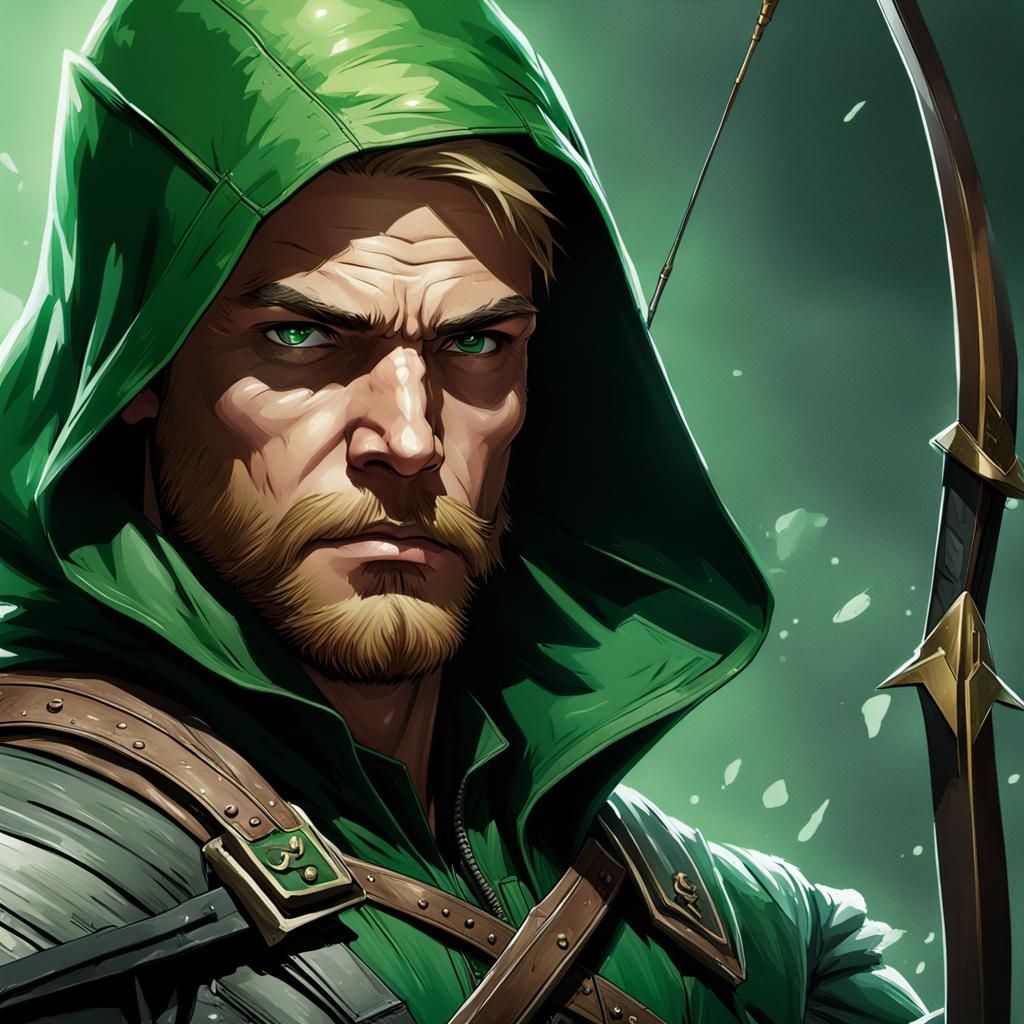 Green Arrow Portrait in Art Nouveau Style