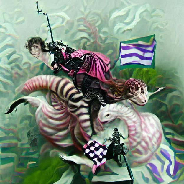 Daemonette of Slaanesh riding a pink and black zebra striped...
