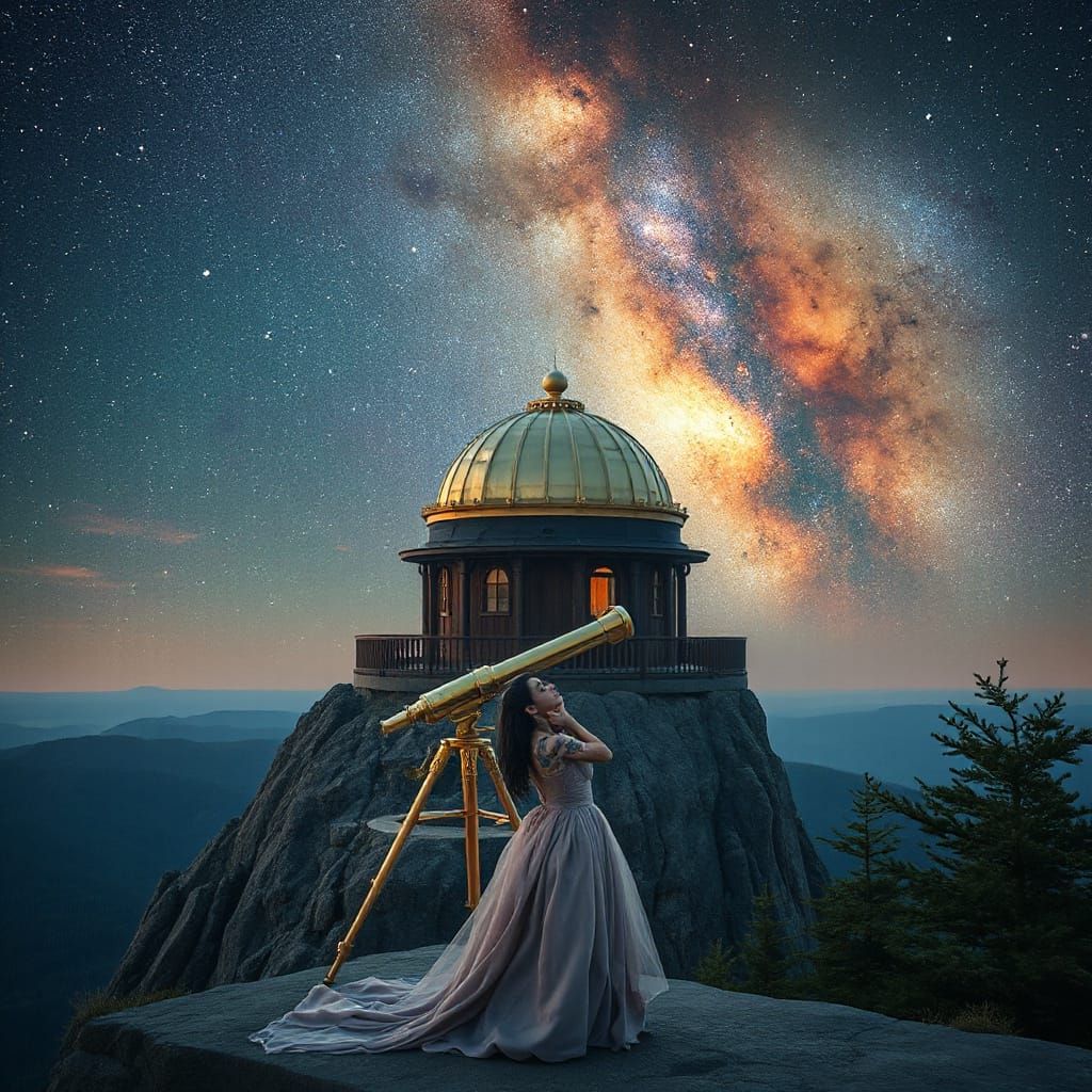 A celestial observatory perched atop a towering mountain pea...