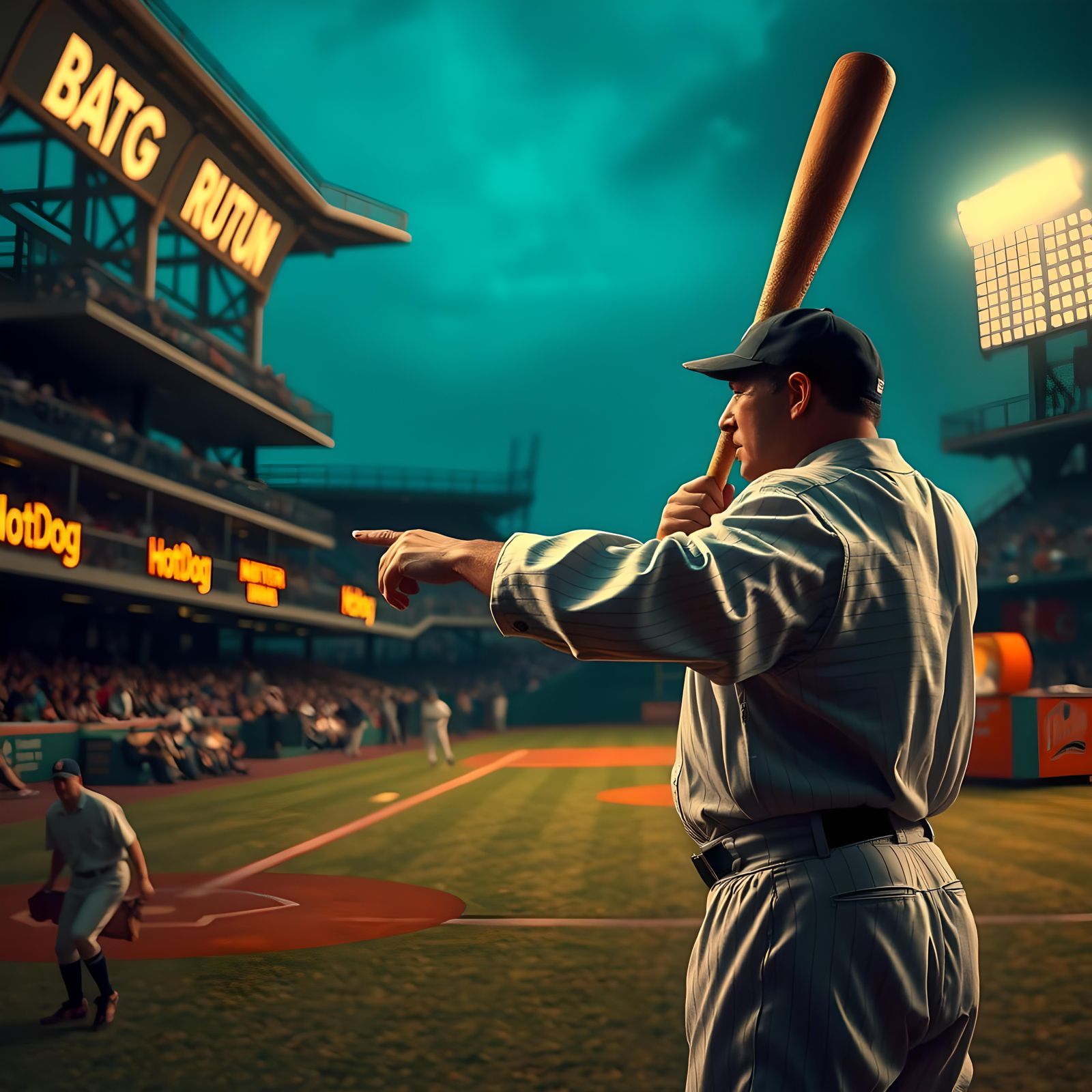 Babe Ruth Points to Hotdog Vendor