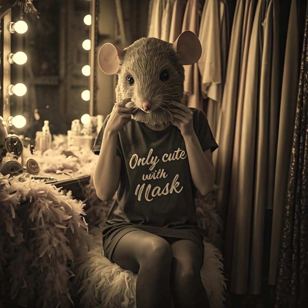 Woman Removing Mice Mask Exposing True Nature