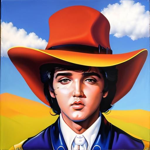 Elvis Presley in Magritte Style Oil Painting