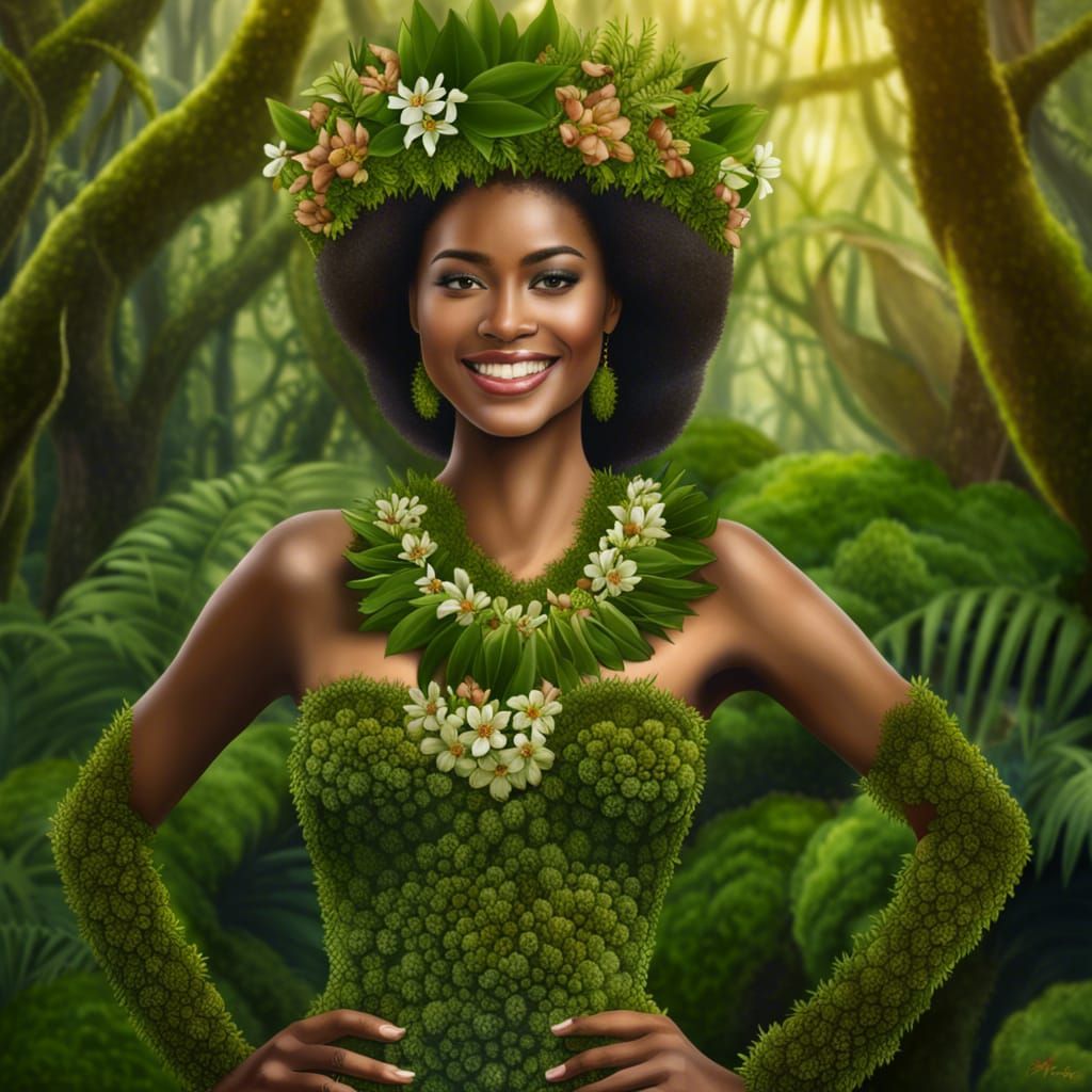 Melanesian Queen of the Mossy Forest: Photorealistic Portrai...