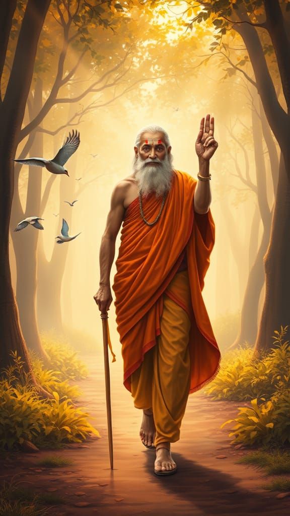 Divine Sage in Forest: Traditional Indian Art